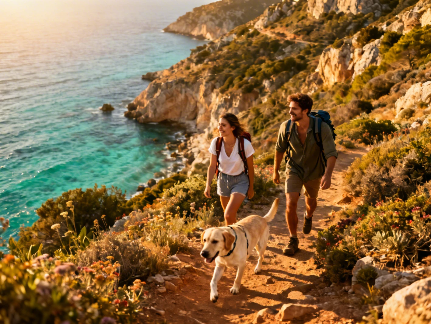 Randonnee avec un chien sur le littoral mediterraneen